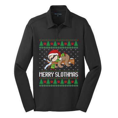 Merry Slothmas Funny Sloth Christmas Trees Ugly Xmas Sweater Gift Silk Touch Performance Long Sleeve Polo