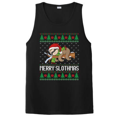 Merry Slothmas Funny Sloth Christmas Trees Ugly Xmas Sweater Gift PosiCharge Competitor Tank