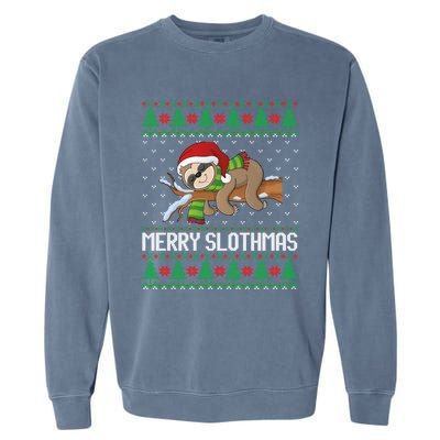 Merry Slothmas Funny Sloth Christmas Trees Ugly Xmas Sweater Gift Garment-Dyed Sweatshirt