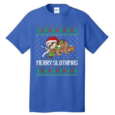 Merry Slothmas Funny Sloth Christmas Trees Ugly Xmas Sweater Gift Tall T-Shirt