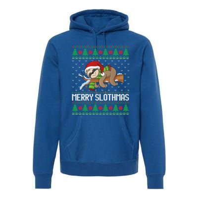 Merry Slothmas Funny Sloth Christmas Trees Ugly Xmas Sweater Gift Premium Hoodie