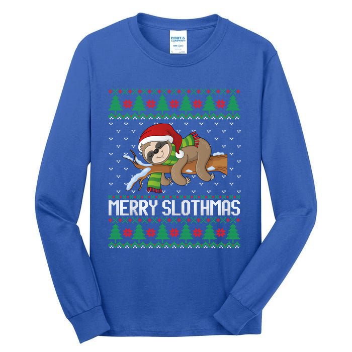 Merry Slothmas Funny Sloth Christmas Trees Ugly Xmas Sweater Gift Tall Long Sleeve T-Shirt