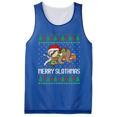 Merry Slothmas Funny Sloth Christmas Trees Ugly Xmas Sweater Gift Mesh Reversible Basketball Jersey Tank