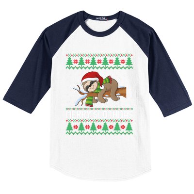 Merry Slothmas Funny Sloth Christmas Trees Ugly Xmas Sweater Gift Baseball Sleeve Shirt