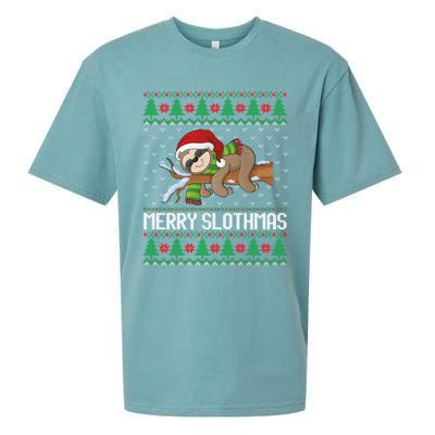 Merry Slothmas Funny Sloth Christmas Trees Ugly Xmas Sweater Gift Sueded Cloud Jersey T-Shirt