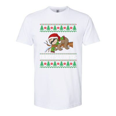 Merry Slothmas Funny Sloth Christmas Trees Ugly Xmas Sweater Gift Softstyle CVC T-Shirt