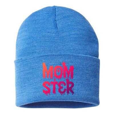 Mom Ster Funny Halloween Mom Spooky Mama Momster Gift Sustainable Knit Beanie