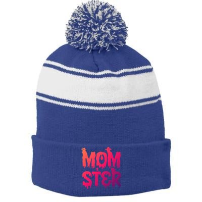 Mom Ster Funny Halloween Mom Spooky Mama Momster Gift Stripe Pom Pom Beanie