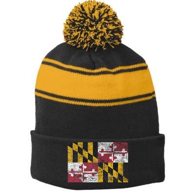 MARYLAND STATE FLAG ANNAPOLIS BALTIMORE CHESAPEAKE BAY Stripe Pom Pom Beanie