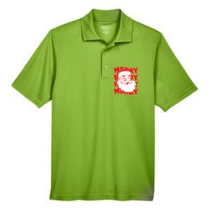 Merry Santa Face Retro Groovy Christmas Gift Men's Origin Performance Pique Polo