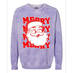 Merry Santa Face Retro Groovy Christmas Gift Colorblast Crewneck Sweatshirt