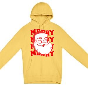 Merry Santa Face Retro Groovy Christmas Gift Premium Pullover Hoodie