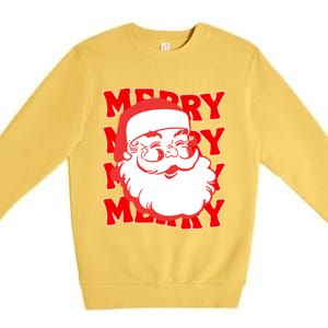 Merry Santa Face Retro Groovy Christmas Gift Premium Crewneck Sweatshirt