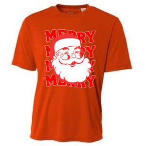 Merry Santa Face Retro Groovy Christmas Gift Cooling Performance Crew T-Shirt