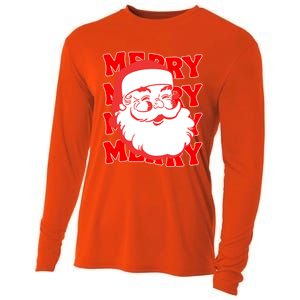 Merry Santa Face Retro Groovy Christmas Gift Cooling Performance Long Sleeve Crew