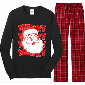 Merry Santa Face Retro Groovy Christmas Gift Long Sleeve Pajama Set