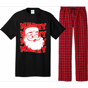 Merry Santa Face Retro Groovy Christmas Gift Pajama Set