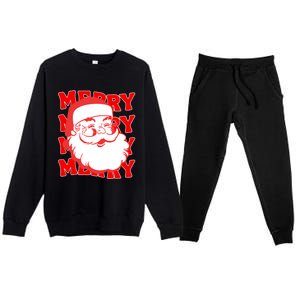 Merry Santa Face Retro Groovy Christmas Gift Premium Crewneck Sweatsuit Set