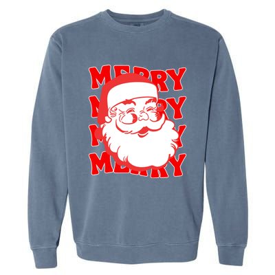 Merry Santa Face Retro Groovy Christmas Gift Garment-Dyed Sweatshirt