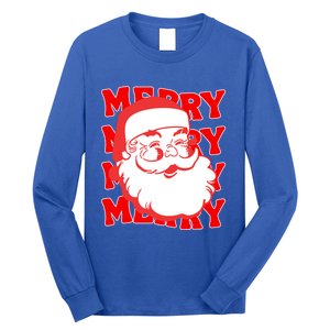 Merry Santa Face Retro Groovy Christmas Gift Long Sleeve Shirt