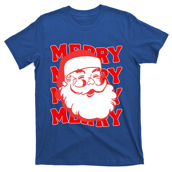 Merry Santa Face Retro Groovy Christmas Gift T-Shirt