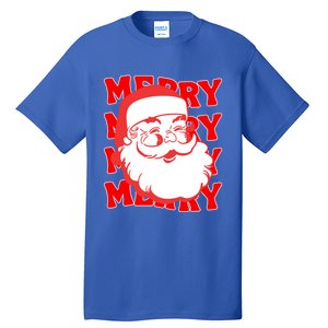 Merry Santa Face Retro Groovy Christmas Gift Tall T-Shirt