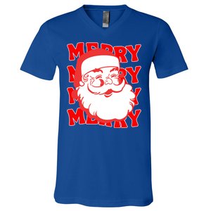 Merry Santa Face Retro Groovy Christmas Gift V-Neck T-Shirt