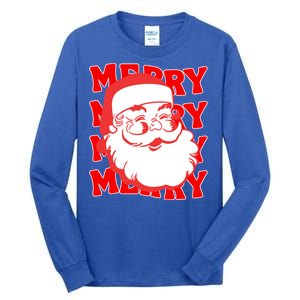 Merry Santa Face Retro Groovy Christmas Gift Tall Long Sleeve T-Shirt