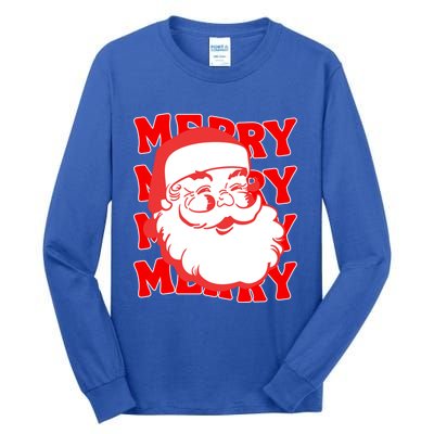 Merry Santa Face Retro Groovy Christmas Gift Tall Long Sleeve T-Shirt