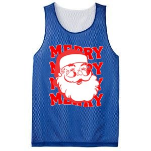 Merry Santa Face Retro Groovy Christmas Gift Mesh Reversible Basketball Jersey Tank