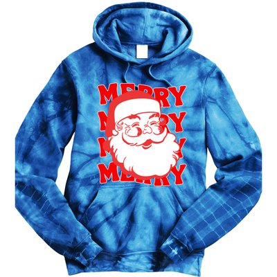 Merry Santa Face Retro Groovy Christmas Gift Tie Dye Hoodie