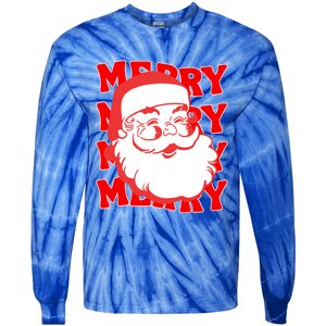 Merry Santa Face Retro Groovy Christmas Gift Tie-Dye Long Sleeve Shirt