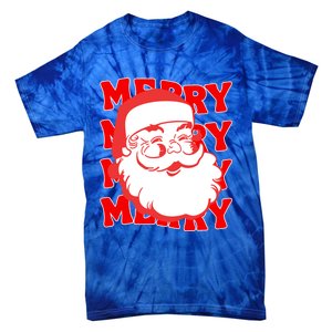 Merry Santa Face Retro Groovy Christmas Gift Tie-Dye T-Shirt