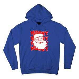 Merry Santa Face Retro Groovy Christmas Gift Tall Hoodie