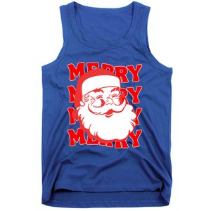 Merry Santa Face Retro Groovy Christmas Gift Tank Top