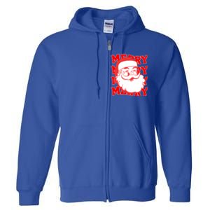 Merry Santa Face Retro Groovy Christmas Gift Full Zip Hoodie