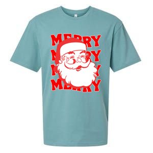 Merry Santa Face Retro Groovy Christmas Gift Sueded Cloud Jersey T-Shirt