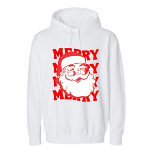 Merry Santa Face Retro Groovy Christmas Gift Garment-Dyed Fleece Hoodie