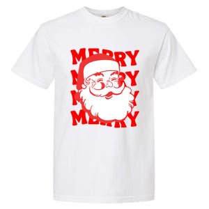 Merry Santa Face Retro Groovy Christmas Gift Garment-Dyed Heavyweight T-Shirt