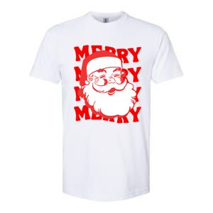 Merry Santa Face Retro Groovy Christmas Gift Softstyle CVC T-Shirt