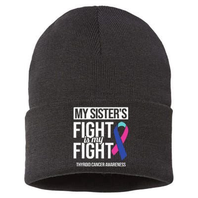 My Sisters Fight My Fight Thyroid Cancer Awareness Ribbon Sustainable Knit Beanie