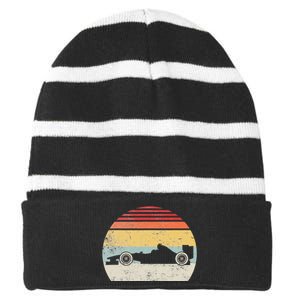 Mechanic Sport Formula Race Car Striped Beanie with Solid Band