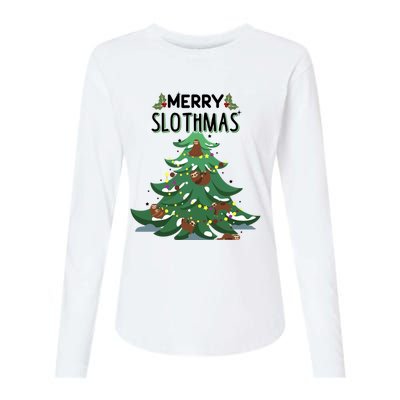 Merry Slothmas Funny Ugly Christmas Gift Womens Cotton Relaxed Long Sleeve T-Shirt