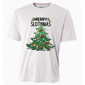 Merry Slothmas Funny Ugly Christmas Gift Cooling Performance Crew T-Shirt