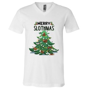 Merry Slothmas Funny Ugly Christmas Gift V-Neck T-Shirt