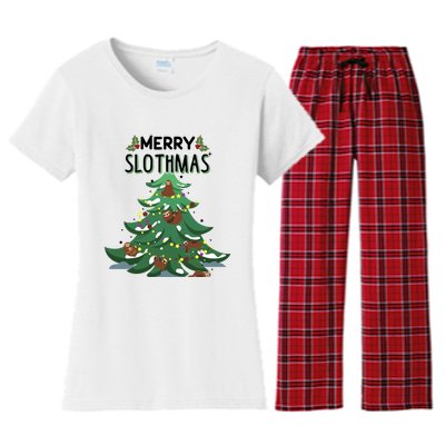 Merry Slothmas Funny Ugly Christmas Gift Women's Flannel Pajama Set