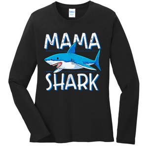 Mama Shark Family Matching Mommy Mom Wo Jawsome Ladies Long Sleeve Shirt