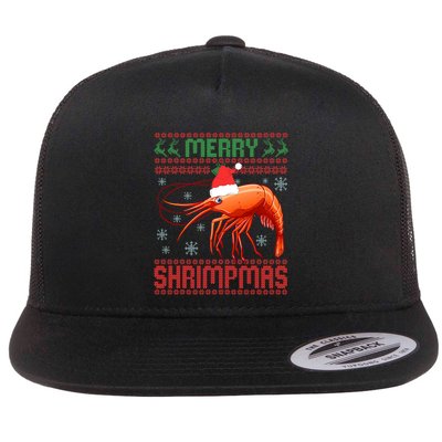 Merry Shrimpmas Funny Shrimp Ugly Christmas Sweater Seafish Flat Bill Trucker Hat