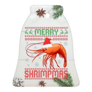 Merry Shrimpmas Funny Shrimp Ugly Christmas Sweater Seafish Ceramic Bell Ornament