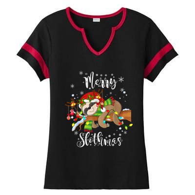 Merry Slothmas Funny Xmas Christmas Pajamas For Sloth Lovers Gift Ladies Halftime Notch Neck Tee